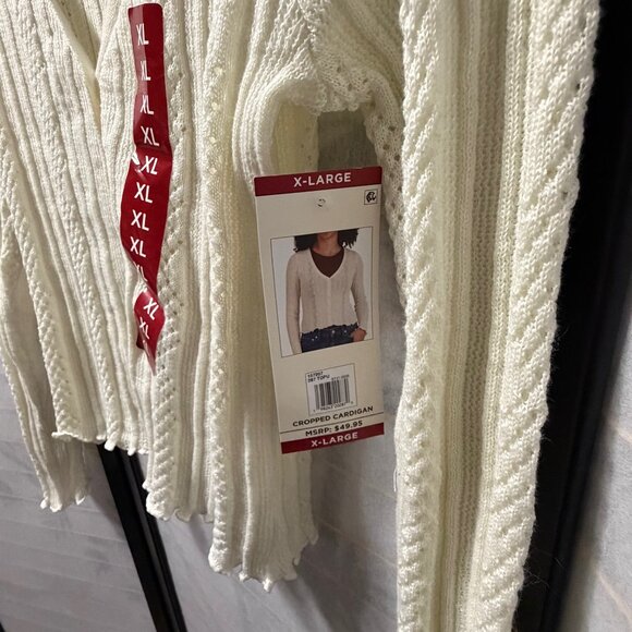 Aeropostale Pointelle Knit Cardigan Sweater Cream White Button V-Neck XL NWT - Picture 5 of 7